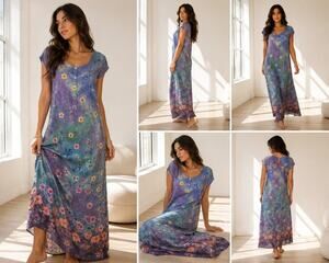 Vintage Saybury Floral Watercolor Maxi Dress Women's Small Cottagecore Boho